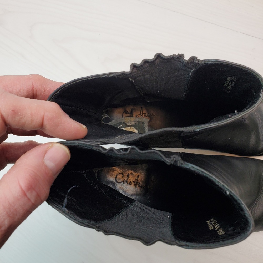 Cole Haan Black Leather Ankle Boots Buckle‎ Elastic Side Block Heel 9.5B - Picture 14 of 16